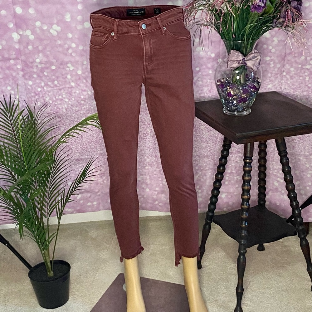 Lucky Brand distressed wine-wash Ava skinny jeans